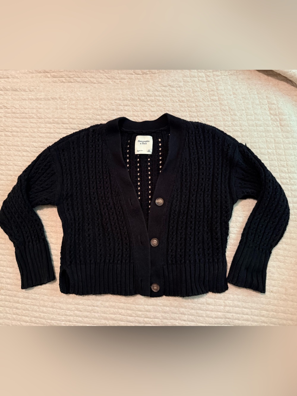 Abercrombie & Fitch Women's Black Cable Knit Button-Front Cardigan Sweater